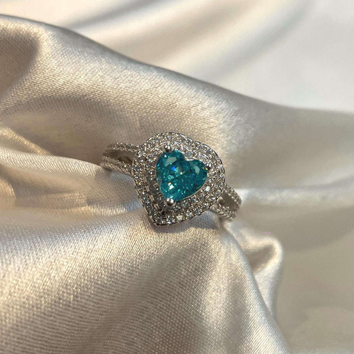 Blue Heart Cut CZ Engagement style Ring with Double Halo Suvera Jewelery