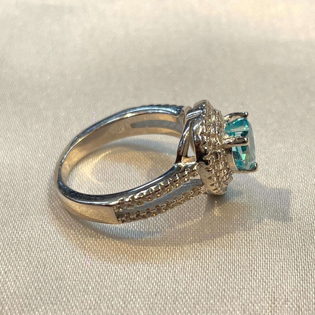 Blue Heart Cut CZ Engagement style Ring with Double Halo Suvera Jewelery