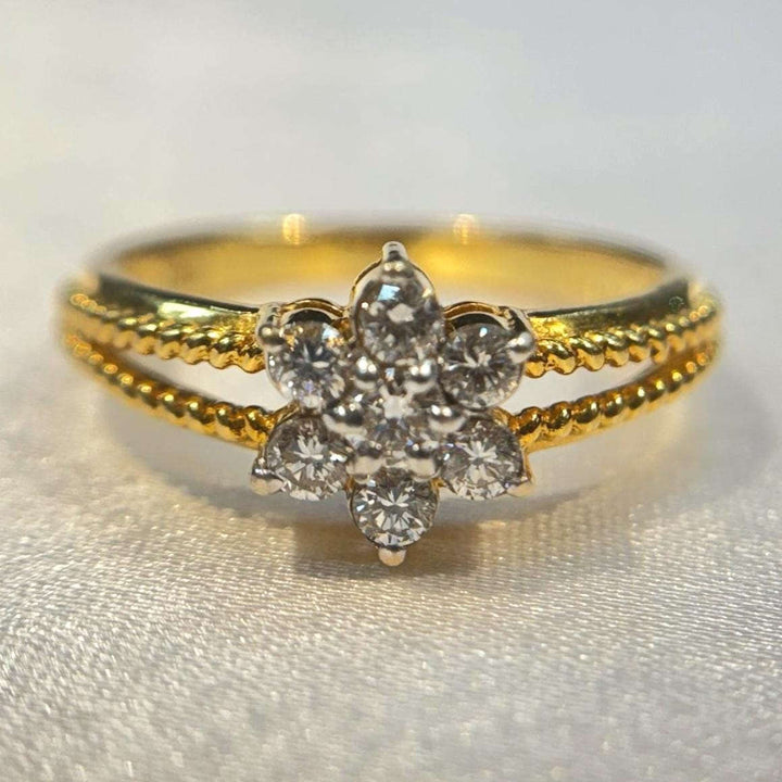 18K Gold Diamond Ring, Dainty Double Band Beaded Ring, Flower Gold Promise Ring, Elegant Statement Ring Bridal Gift Suvera Jewelery