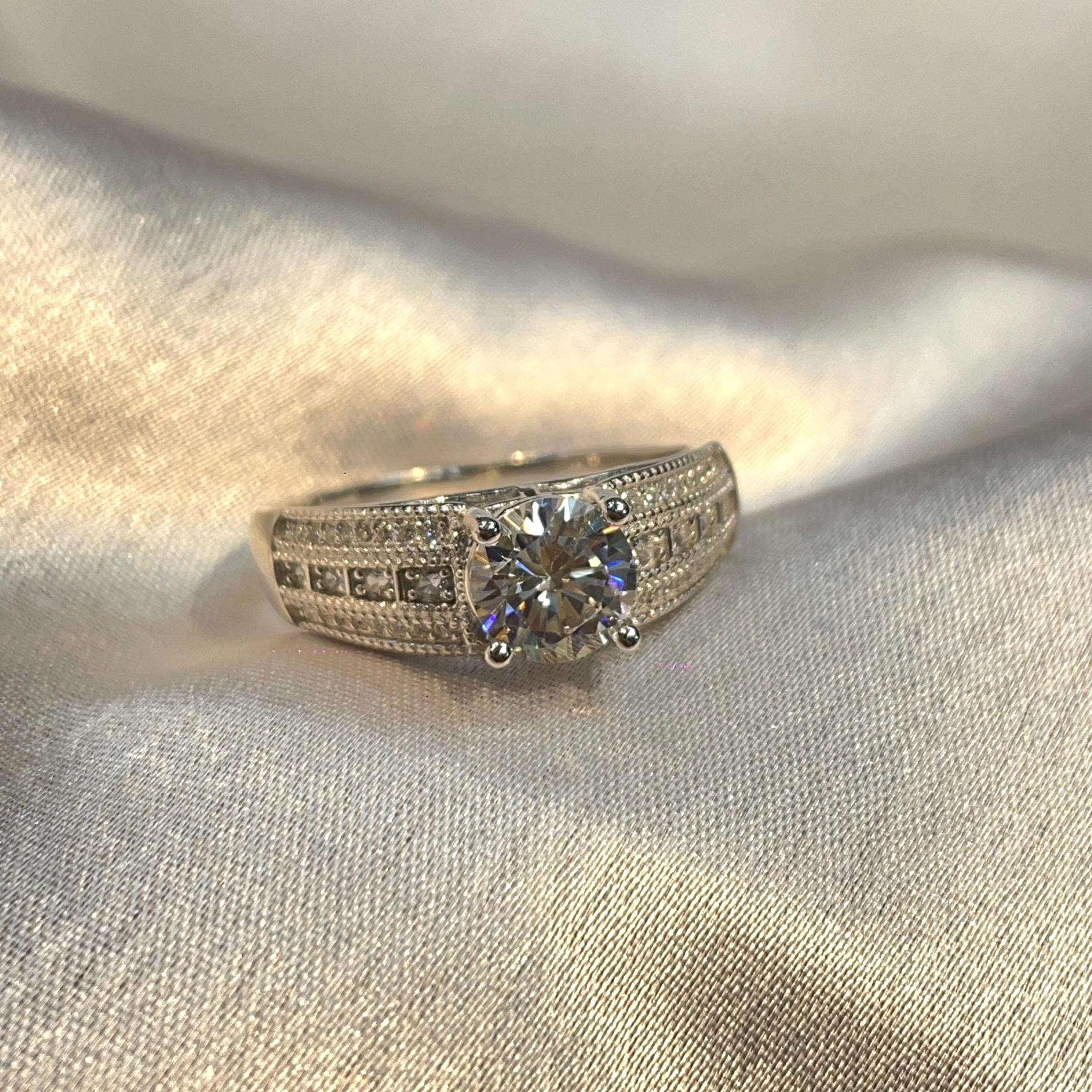 Sterling Silver Wide Band Engagement Ring for Women Suvera Jewelery
