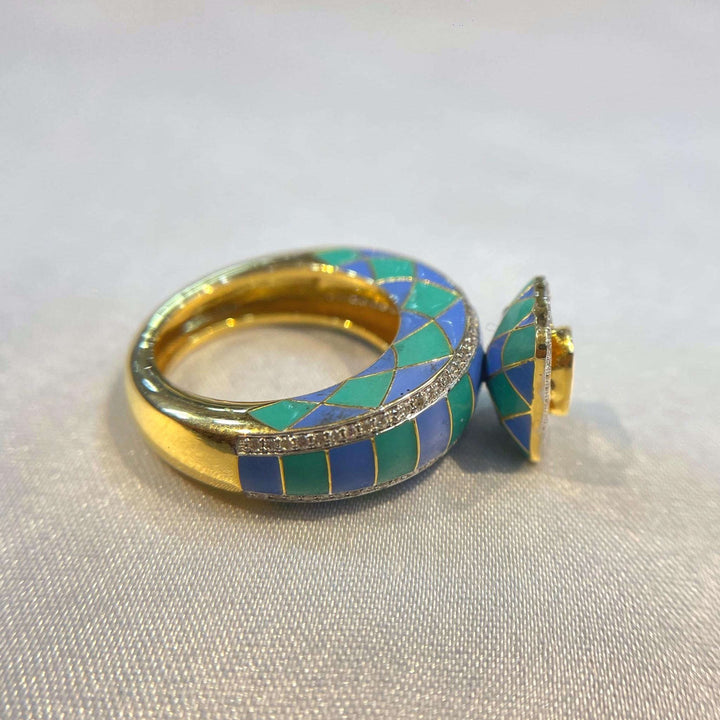 Royal Luxurious Geometric Blue Enamel Gold & Diamond Ring for Women Suvera Jewelery
