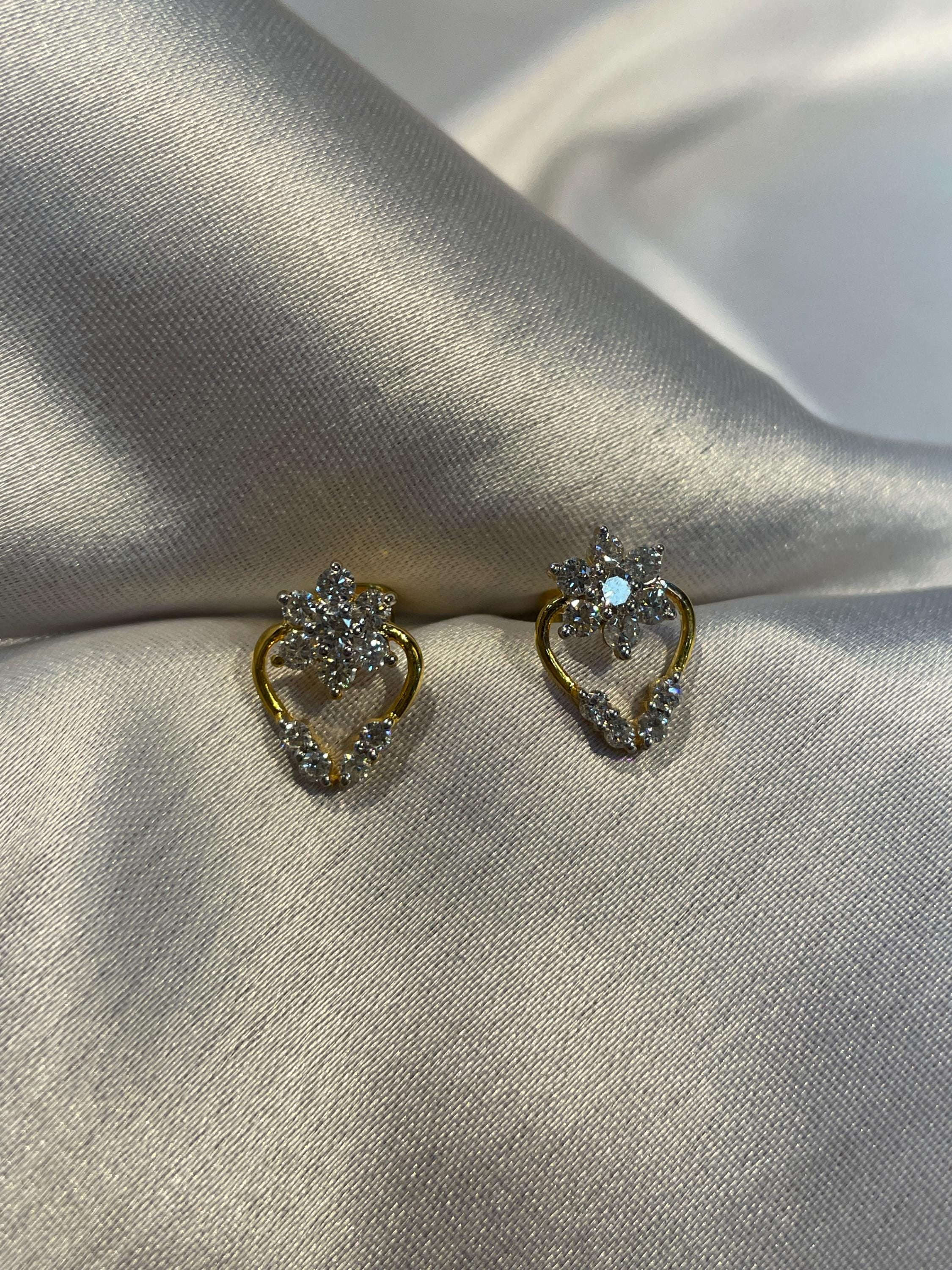Elegant Heart Floral Diamond Stud Earrings Suvera Jewelery