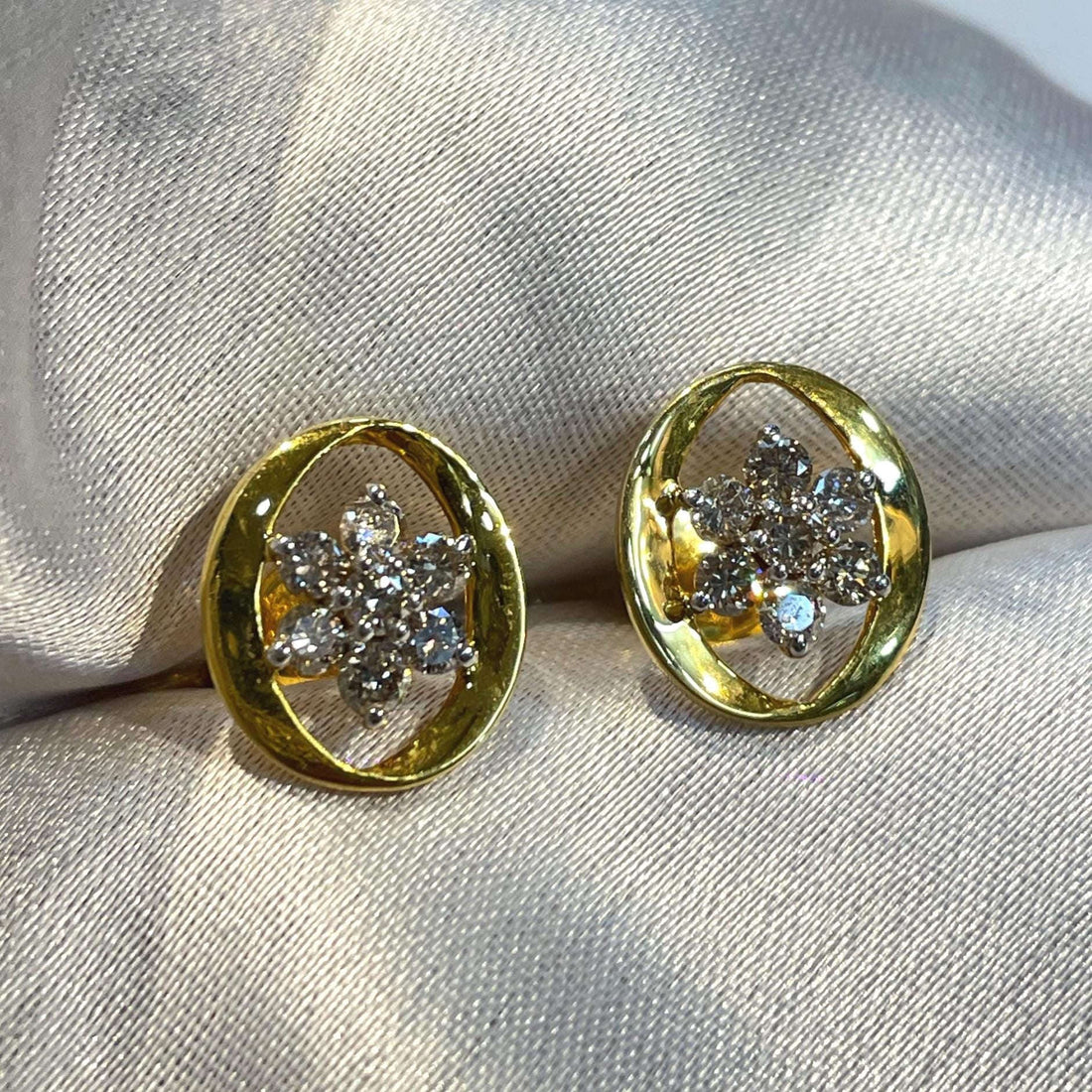 Classic Round Floral Diamond Earrings Suvera Jewelery