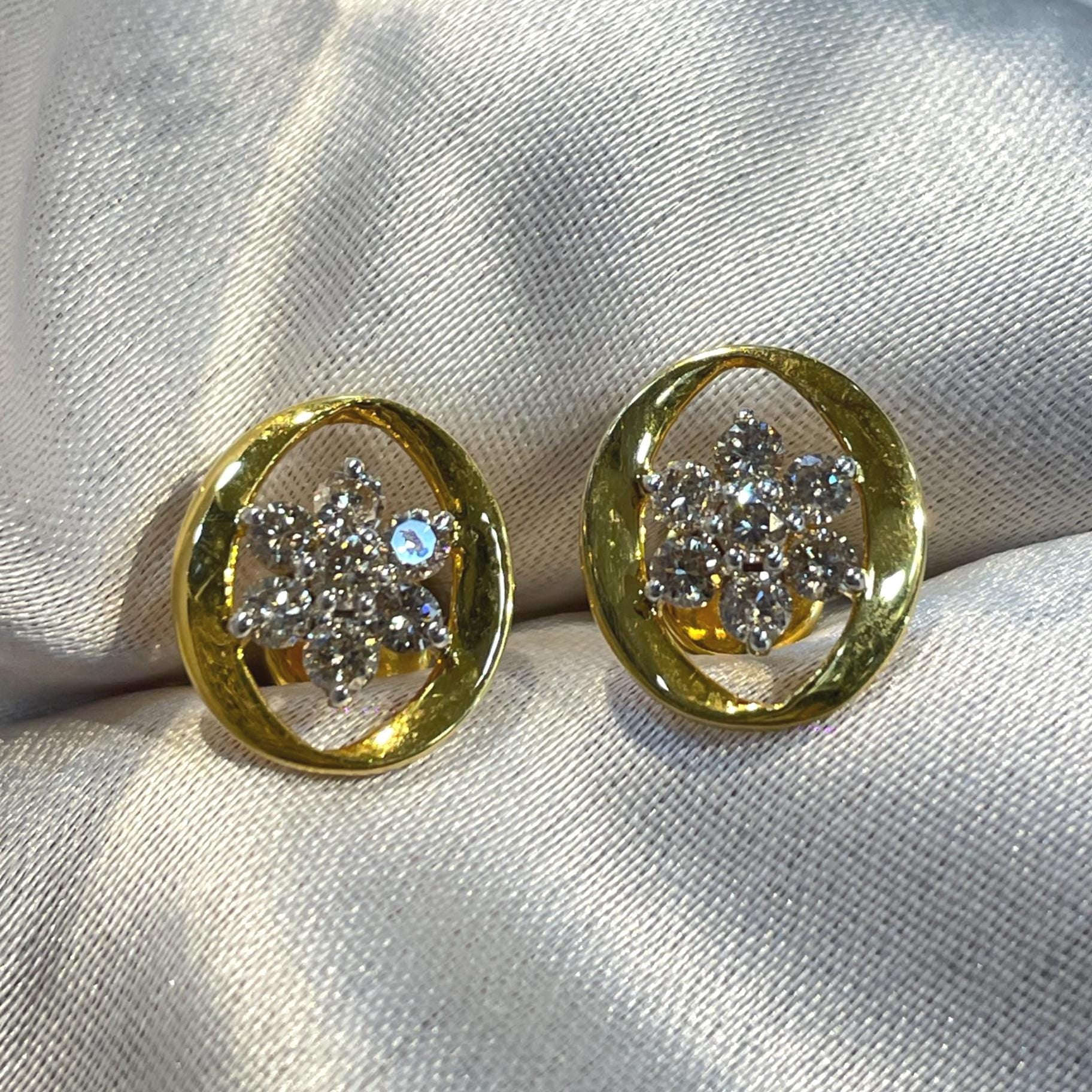 Classic Round Floral Diamond Earrings Suvera Jewelery