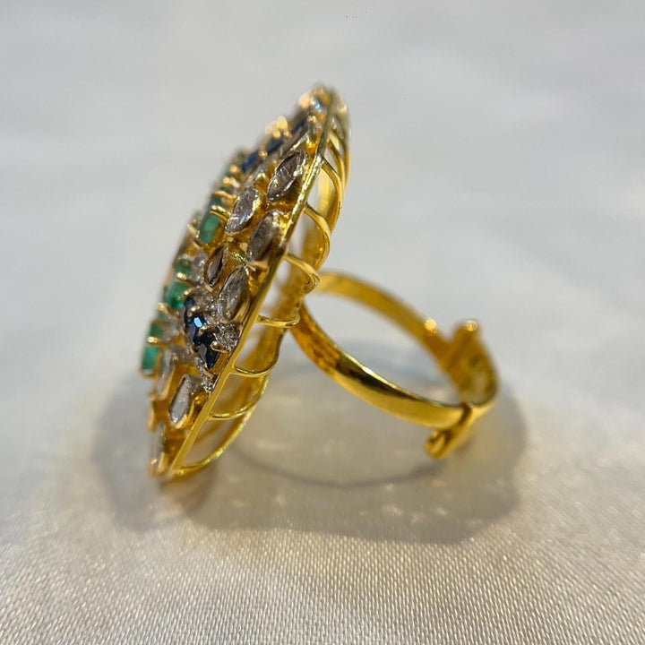 Handcrafted 14K Gold Ring with Real Emeralds, Blue Sapphires & Natural Diamonds Suvera Jewelery 14k_Gold_Ring 18k_Gold_Ring Anniversary_gift Cocktail_Ring Dainty_Gold_Ring Diamond_Ring Engagement_Ring Gift_for_Her Gold_Jewelry Gold_Ring
