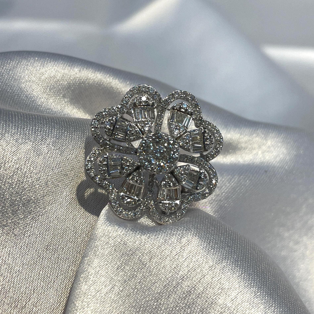 Baguette & Round Natural Diamond Statement Ring