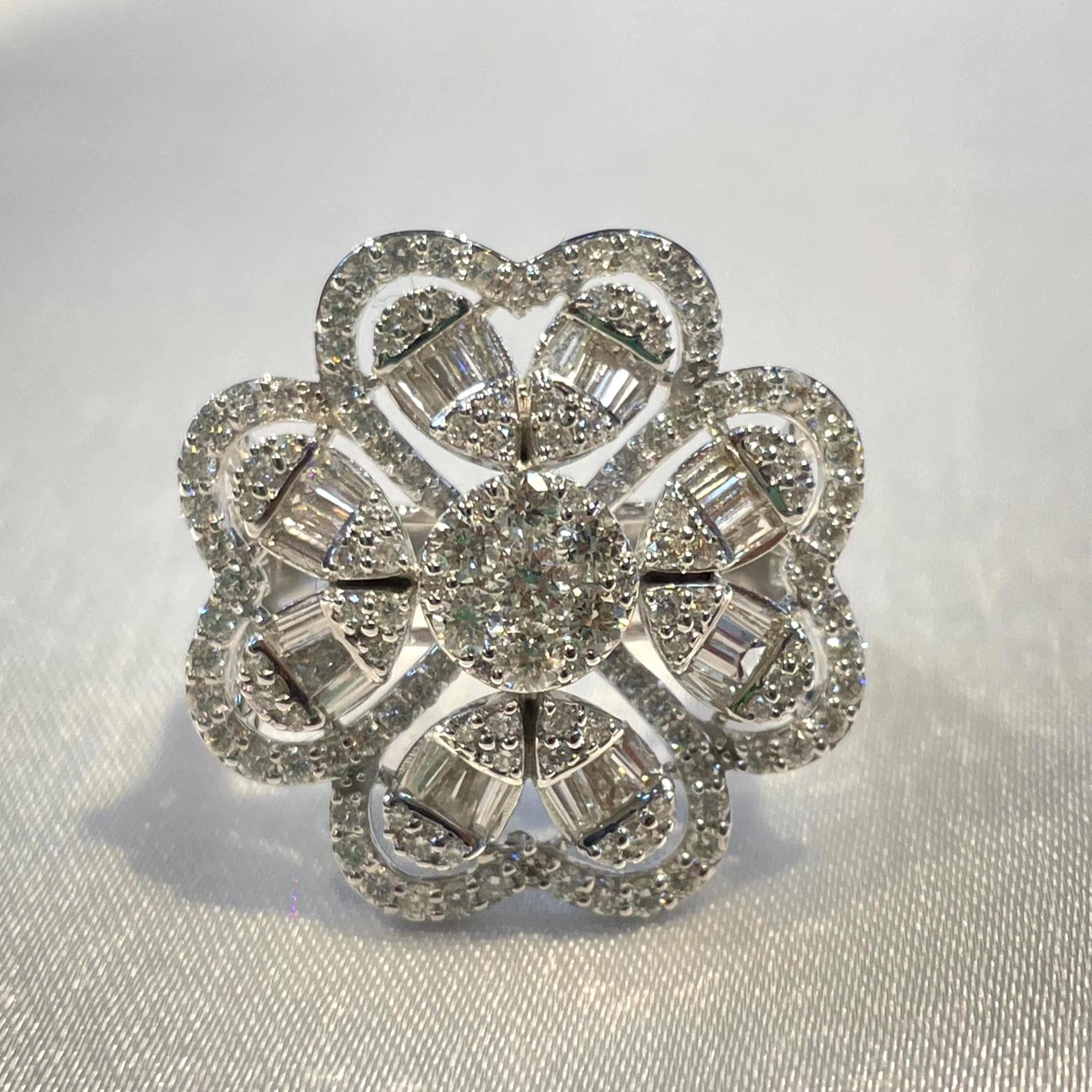 Baguette & Round Natural Diamond Statement Ring