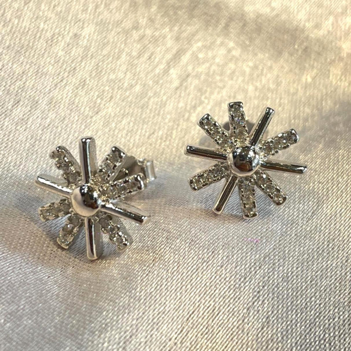 Modern & Minimalist Diamond Starburst Stud Earrings Suvera Jewelery Anniversary_Gift Christmas_Earrings Christmas_Jewelry Delicate_Jewelry Diamond_Earrings Gift_For_Bride Minimalist_Studs Moissanite_Earrings Snowflake_Earrings Snowflake_Studs