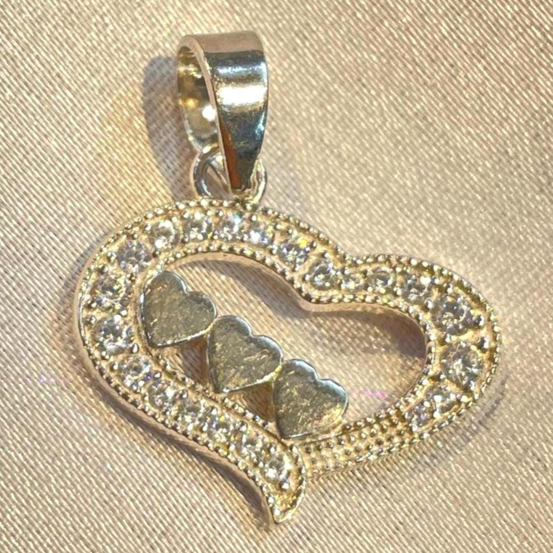 925 Sterling Silver Triple Heart Pendant, Pave CZ Diamond Accents