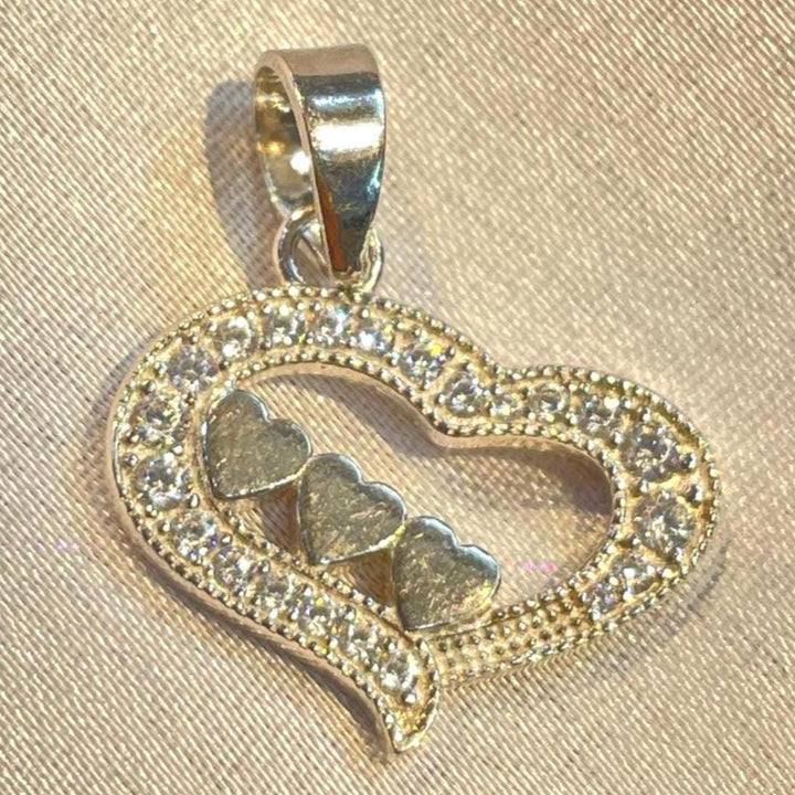 925 Sterling Silver Triple Heart Pendant, Pave CZ Diamond Accents