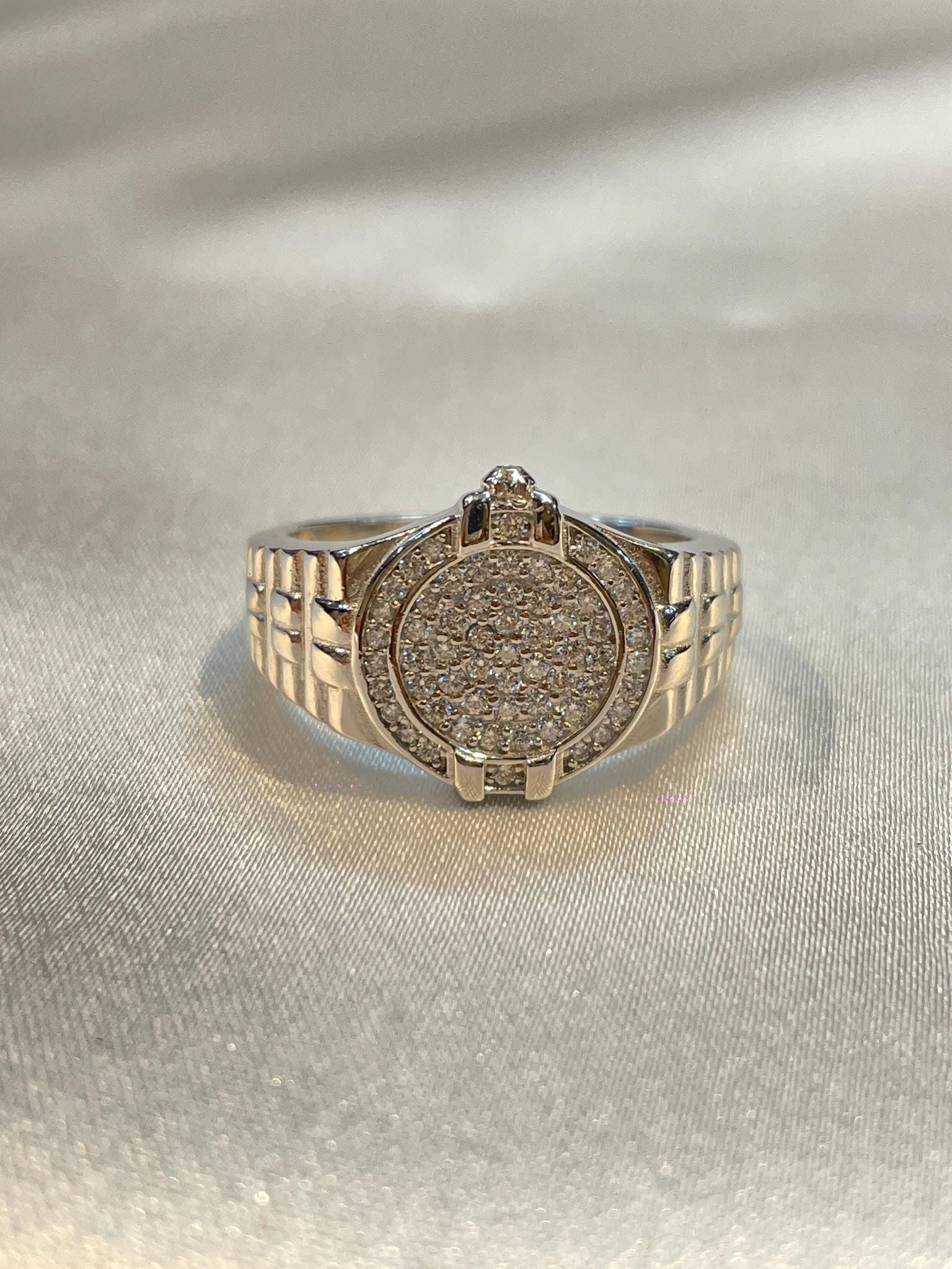 Luxury Hip-Hop Iced out Round Watch Bezel Inspired Men’s Signet Ring Suvera Jewelery 925_Silver_Ring Dainty_Silver_Ring Diamond_Ring Engagement_Ring Gift_for_Him Handmade_Jewelry Men's_Ring Minimalist_Jewelry Personalized_Gift Promise_Ring