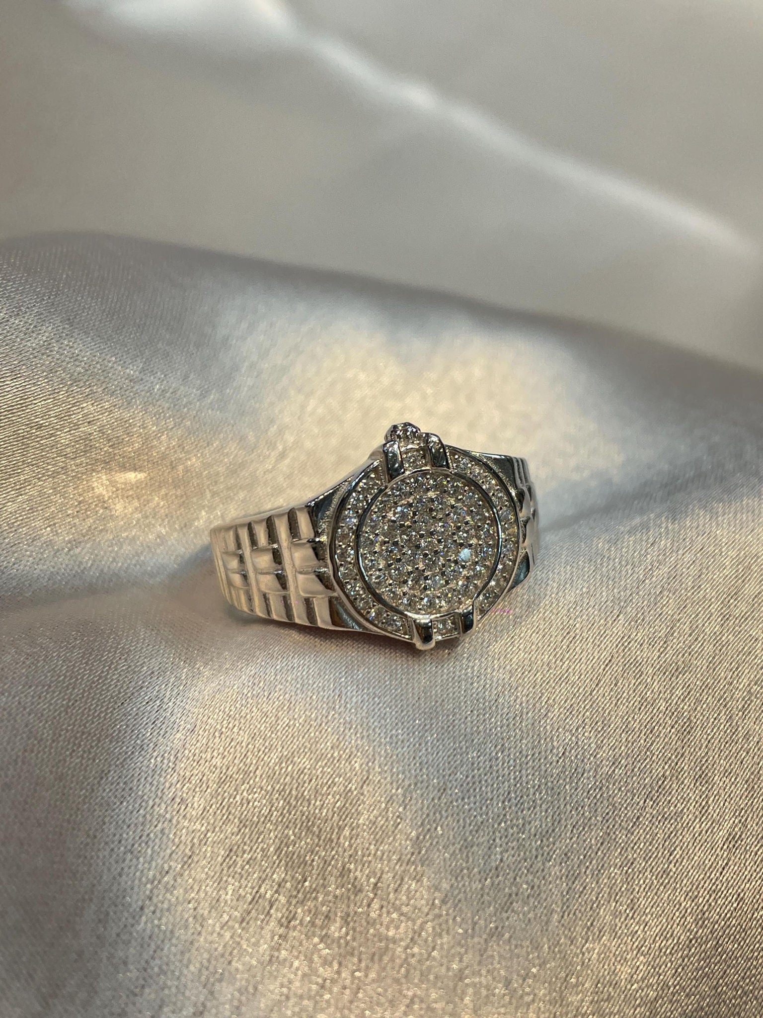 Luxury Hip-Hop Iced out Round Watch Bezel Inspired Men’s Signet Ring Suvera Jewelery 925_Silver_Ring Dainty_Silver_Ring Diamond_Ring Engagement_Ring Gift_for_Him Handmade_Jewelry Men's_Ring Minimalist_Jewelry Personalized_Gift Promise_Ring