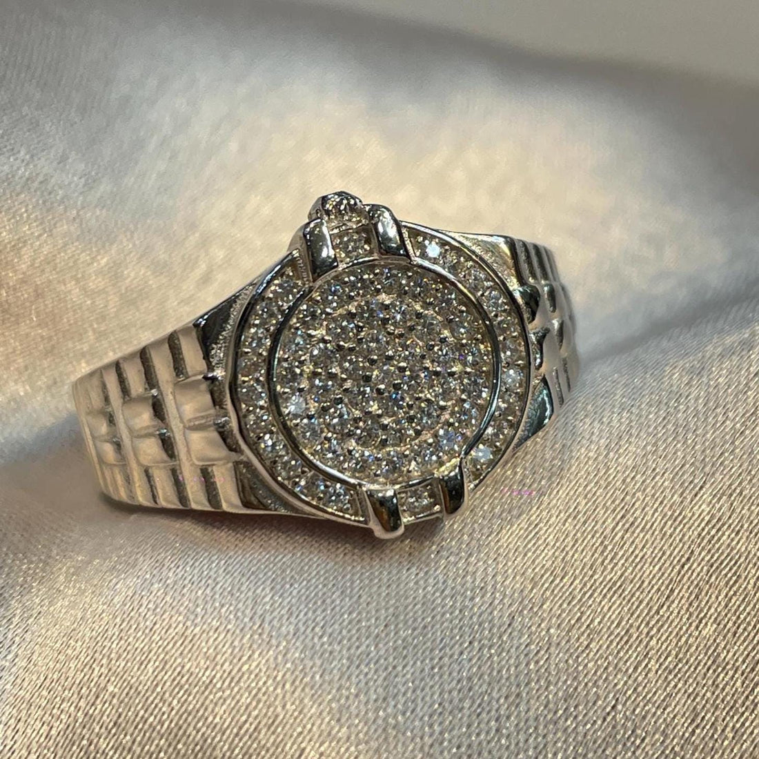 Luxury Hip-Hop Iced out Round Watch Bezel Inspired Men’s Signet Ring Suvera Jewelery 925_Silver_Ring Dainty_Silver_Ring Diamond_Ring Engagement_Ring Gift_for_Him Handmade_Jewelry Men's_Ring Minimalist_Jewelry Personalized_Gift Promise_Ring