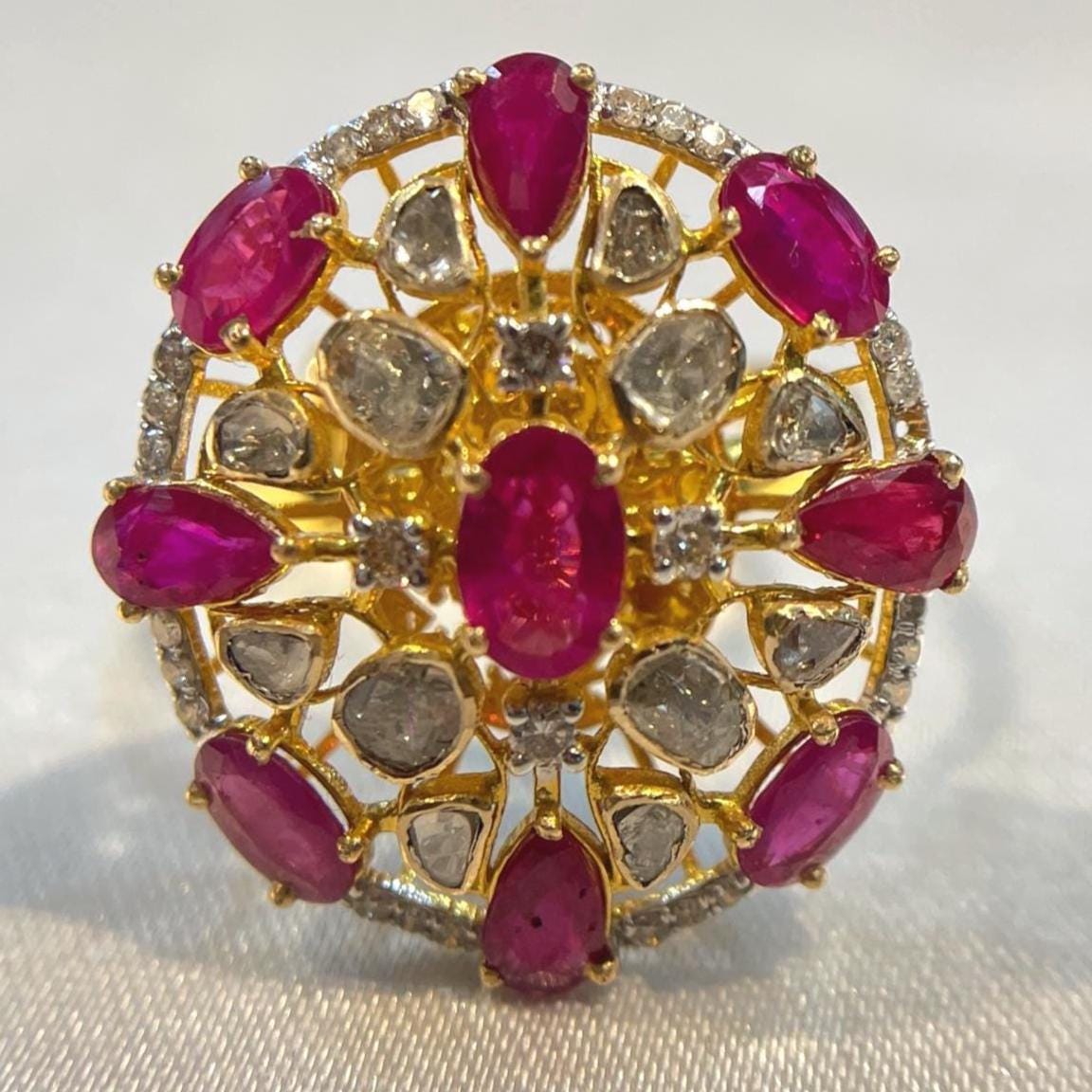 Handcrafted Ruby and Diamond Cocktail Ring for Women Suvera Jewelery 14k_Gold_Ring 18k_Gold_Ring Anniversary_gift Cocktail_Ring Dainty_Gold_Ring Diamond_Ring Engagement_Ring Gift_for_Her Gold_Jewelry Gold_Ring Promise_Ring ruby_gold_ring