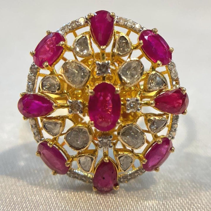 Handcrafted Ruby and Diamond Cocktail Ring for Women Suvera Jewelery 14k_Gold_Ring 18k_Gold_Ring Anniversary_gift Cocktail_Ring Dainty_Gold_Ring Diamond_Ring Engagement_Ring Gift_for_Her Gold_Jewelry Gold_Ring Promise_Ring ruby_gold_ring