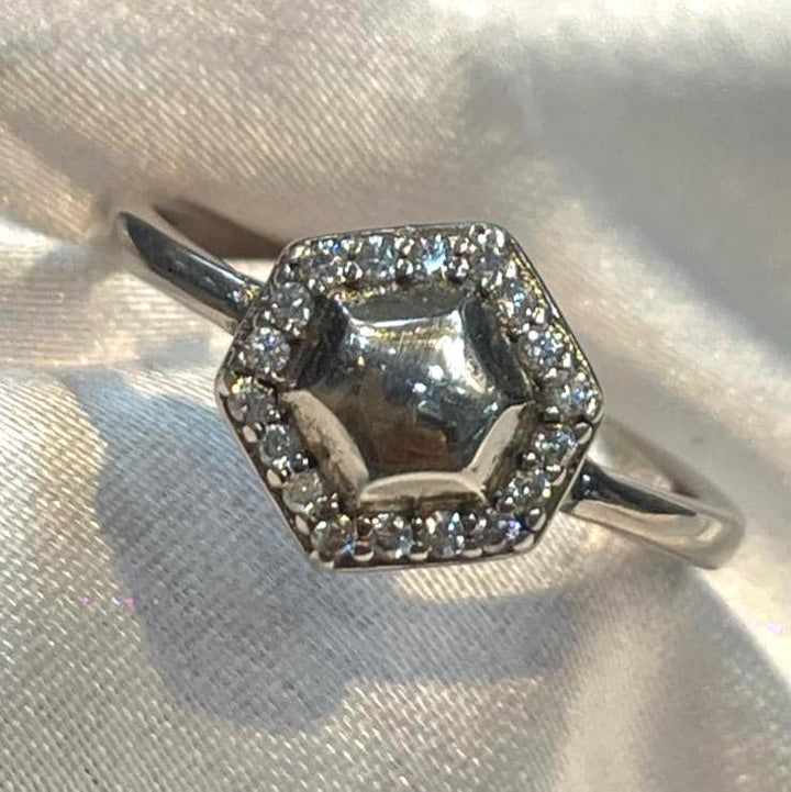 Dainty Hexagon Geometric Cluster Ring in Sterling Sterling Suvera Jewelery 925_Silver_Ring Anniversary_Gift Birthday_Gift CZ_Halo_Ring Delicate_Ring Engagement_Ring Fine_Jewelry Gift_for_Her Hexagon_Halo_Ring Minimalist_Ring Promise_Ring