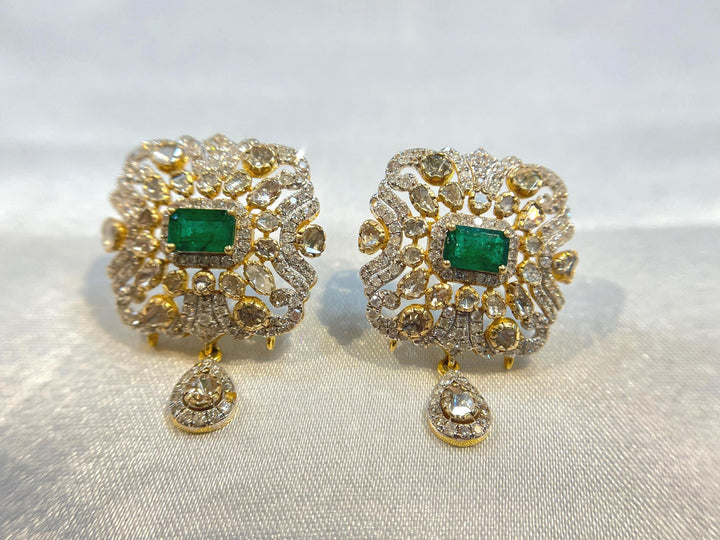Luxury Vintage-Inspired Emerald and Diamond Drop Bridal Earrings Suvera Jewelery Bridal_Jewelry diamond_necklace flower_earrings Gift_for_Her gold_earrings gold_stud_earrings Gold_Studs Indian_Jewelry Indian_Studs personalized_gift