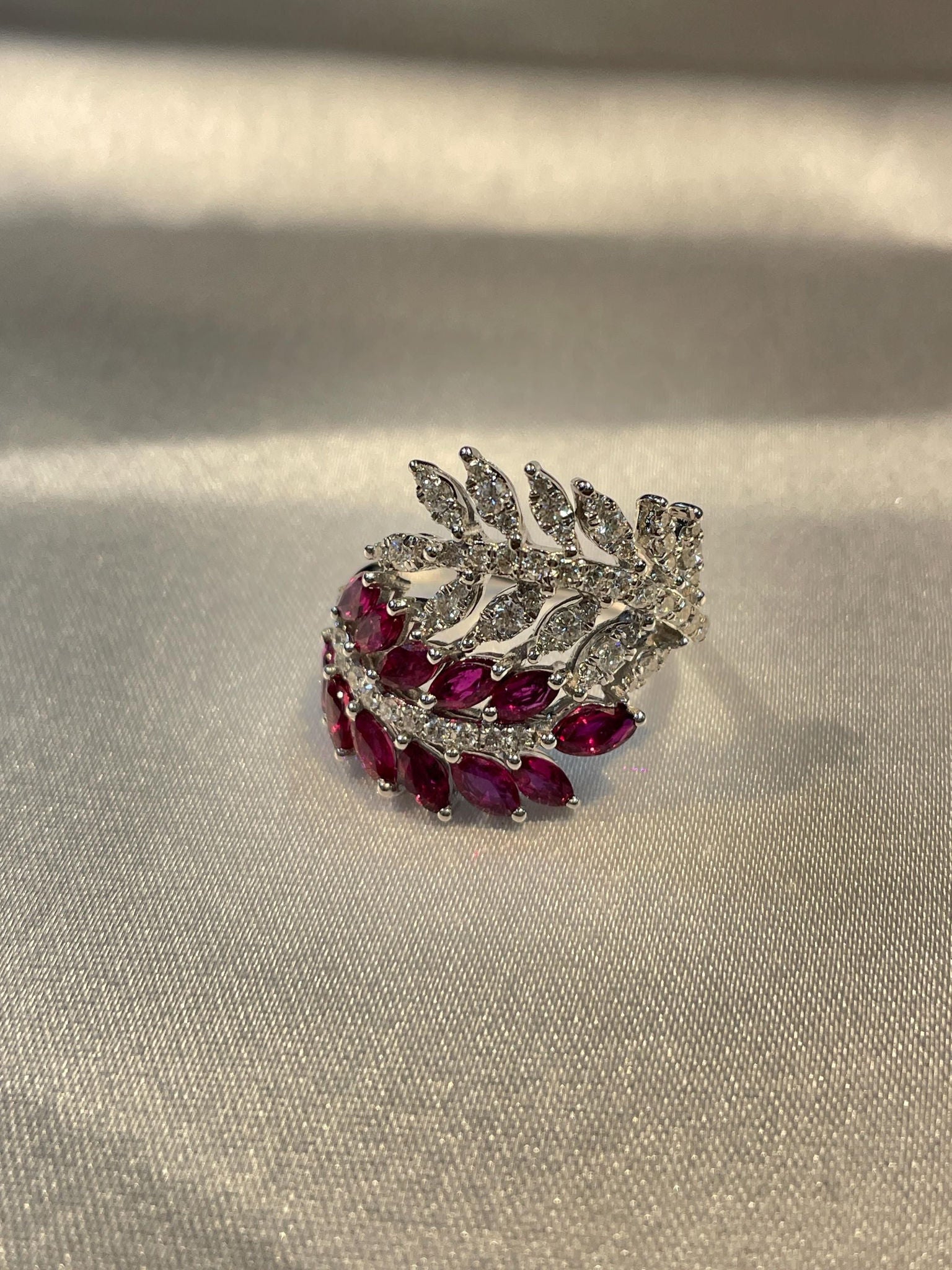 Marquis Ruby and Diamond Leaf Wrap Statement Ring For Her Suvera Jewelery 14k_Gold_Ring 18k_Gold_Ring Anniversary_gift Cocktail_Ring Dainty_Gold_Ring Diamond_Ring Engagement_Ring Gift_for_Her Gold_Jewelry Gold_Ring Promise_Ring Ruby_Gold_Ring
