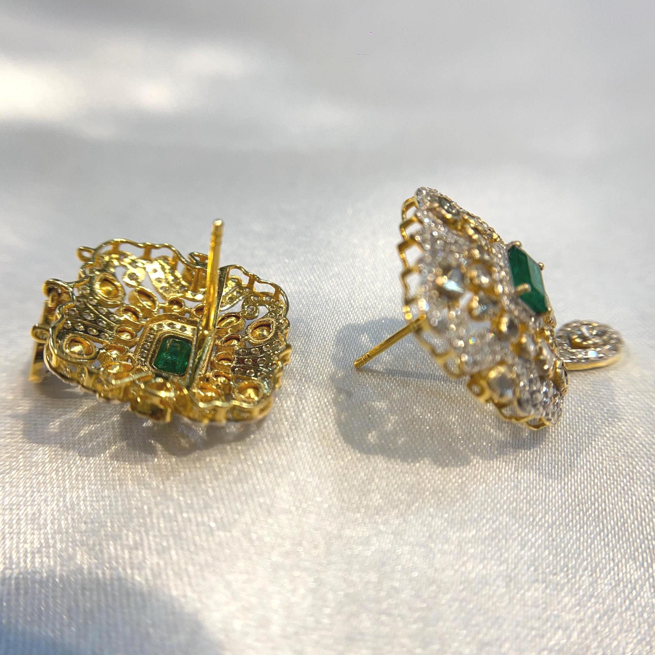 Luxury Vintage-Inspired Emerald and Diamond Drop Bridal Earrings Suvera Jewelery Bridal_Jewelry diamond_necklace flower_earrings Gift_for_Her gold_earrings gold_stud_earrings Gold_Studs Indian_Jewelry Indian_Studs personalized_gift