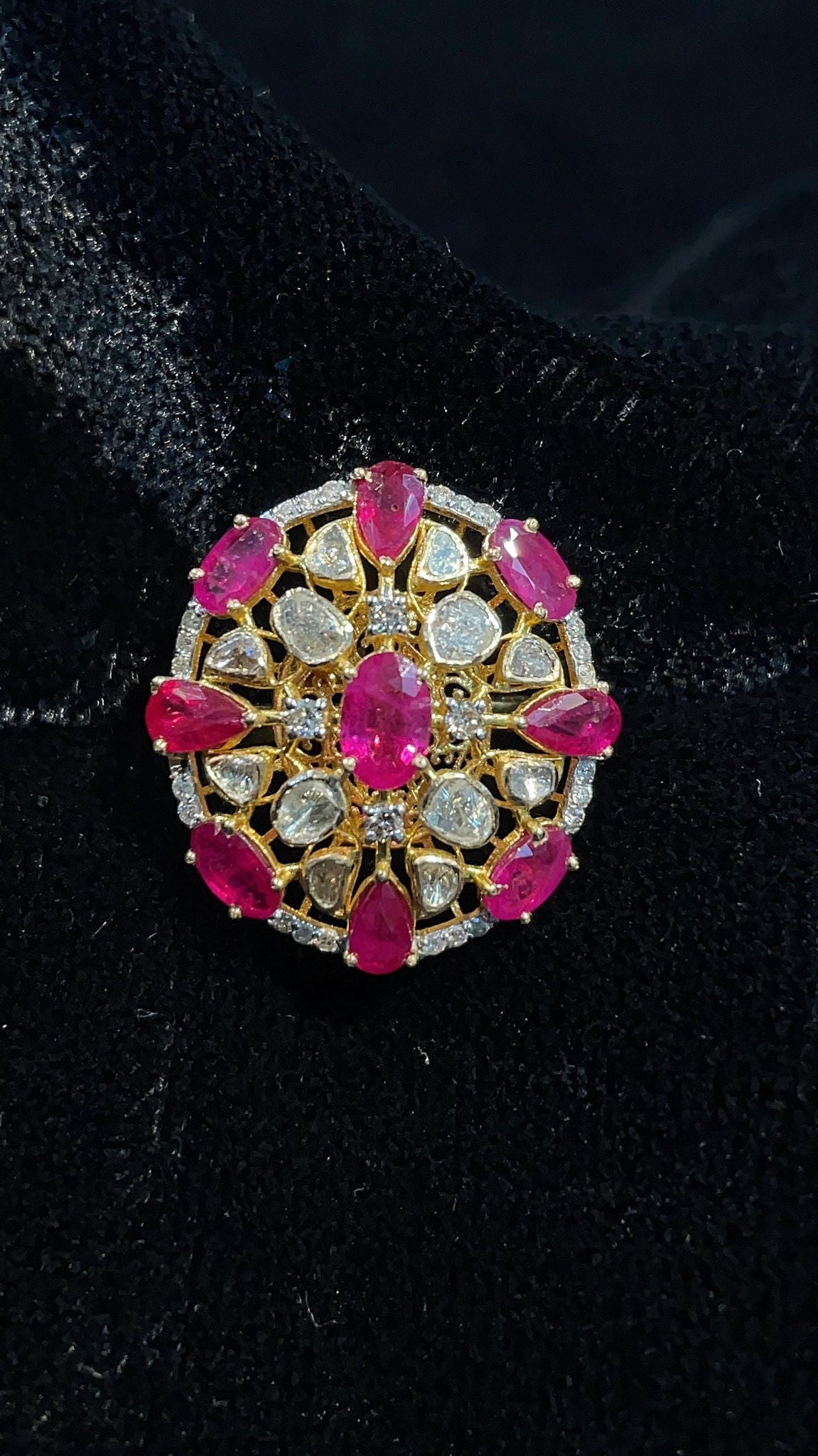 Handcrafted Ruby and Diamond Cocktail Ring for Women Suvera Jewelery 14k_Gold_Ring 18k_Gold_Ring Anniversary_gift Cocktail_Ring Dainty_Gold_Ring Diamond_Ring Engagement_Ring Gift_for_Her Gold_Jewelry Gold_Ring Promise_Ring ruby_gold_ring