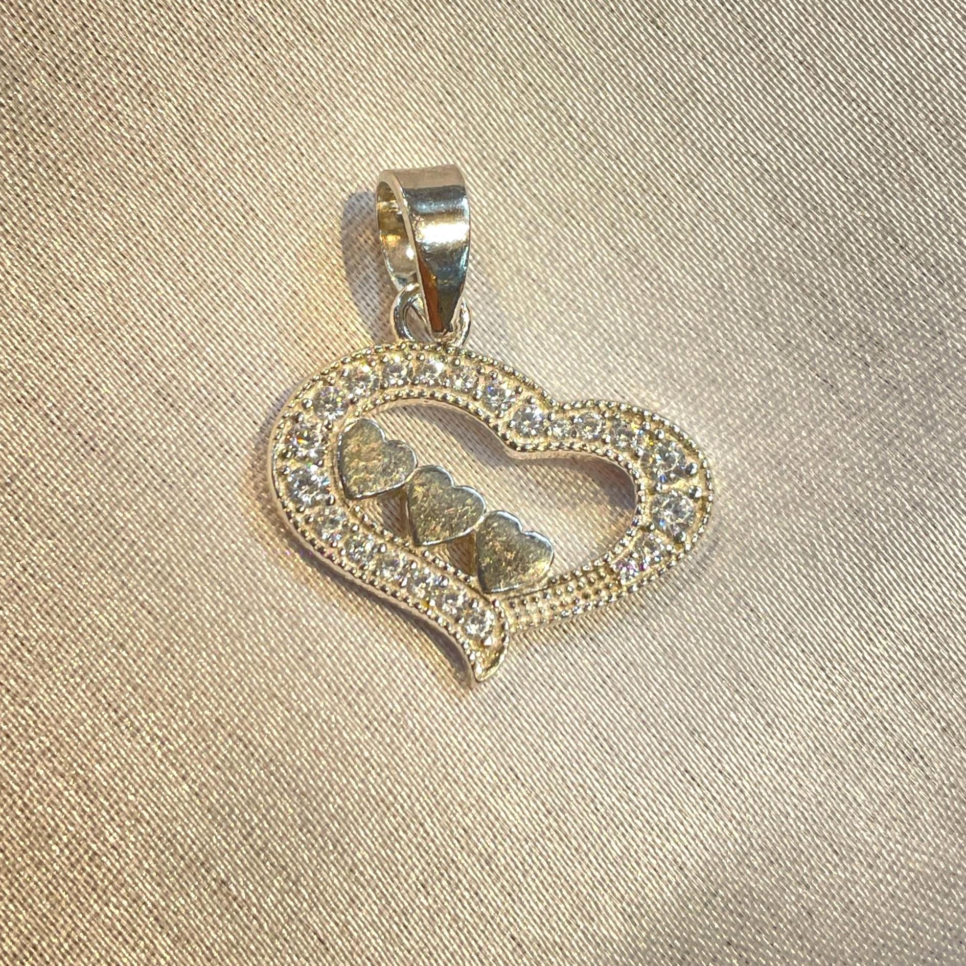 925 Sterling Silver Triple Heart Pendant, Pave CZ Diamond Accents
