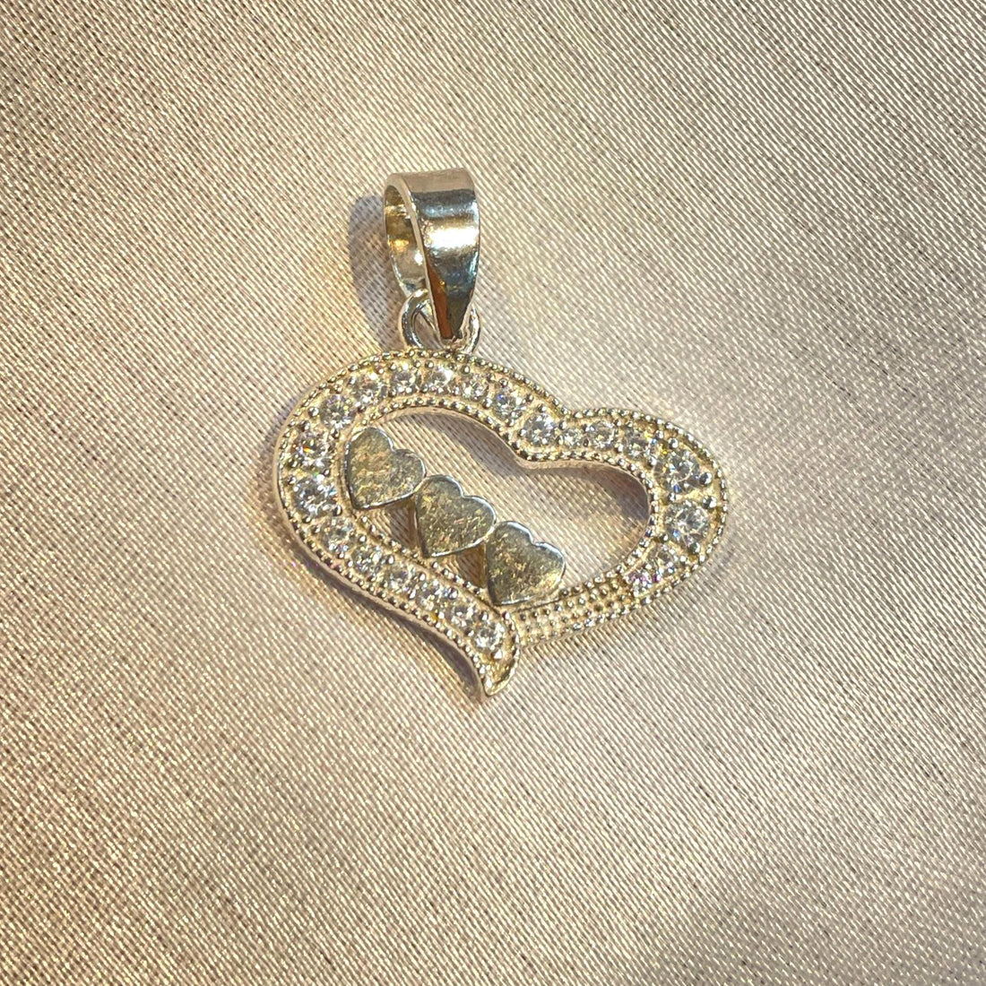 925 Sterling Silver Triple Heart Pendant, Pave CZ Diamond Accents
