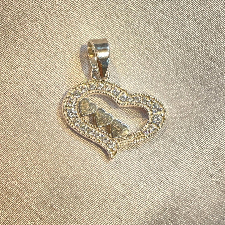 925 Sterling Silver Triple Heart Pendant, Pave CZ Diamond Accents