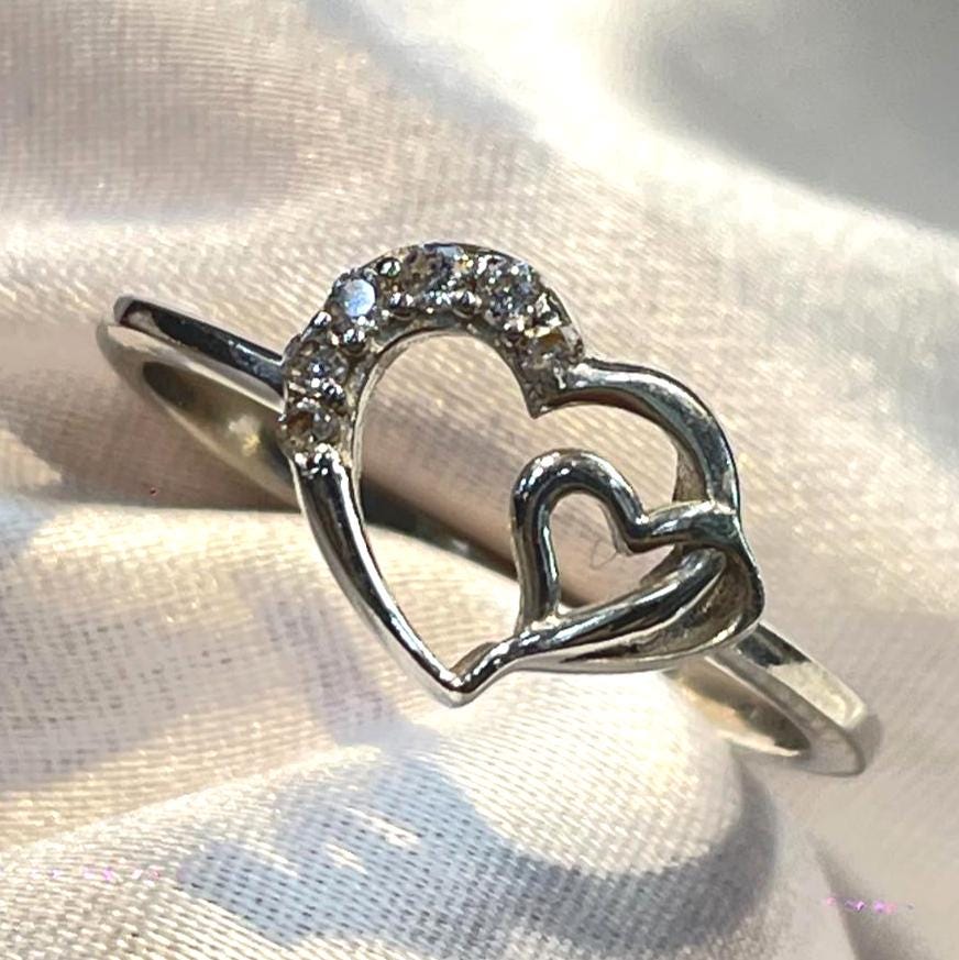 Cute Heart in Heart Promise Ring for Her Suvera Jewelery Anniversary_Gift Birthday_Gift Christmas_Gift Dainty_Ring Dainty_Silver_Ring Delicate_Ring Gift_For_Her Handmade_Ring Promise_Ring Ring_for_Mom Silver_Ring Sterling_Silver_Ring