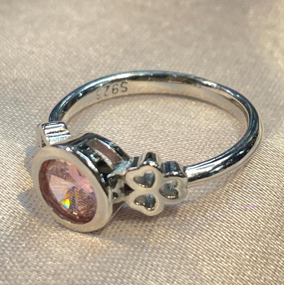 Pink Solitaire Engagement Ring in Sterling Silver Suvera Jewelery 925_Silver_Jewelry Anniversary_Gift Christmas_Gift CZ_Diamond_Band Dainty_Ring Delicate_Ring Engagement_Band Gift_For_Her Proposal_Band Silver_Ring Sterling_Silver_Ring