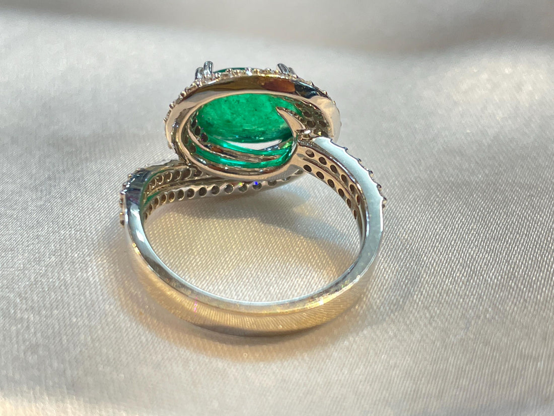 Natural Emerald Cabochon Halo Statement Ring Suvera Jewelery 14k_Gold_jewelry Birthday_Gift Birthstone_Ring Cocktail_Ring Dainty_Gold_Ring Diamond_Ring Emerald_Ring Engagement_Ring Gold_Ring Handmade_Ring Promise_Ring Solitaire_Ring