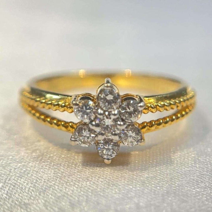 18K Gold Diamond Ring, Dainty Double Band Beaded Ring, Flower Gold Promise Ring, Elegant Statement Ring Bridal Gift Suvera Jewelery