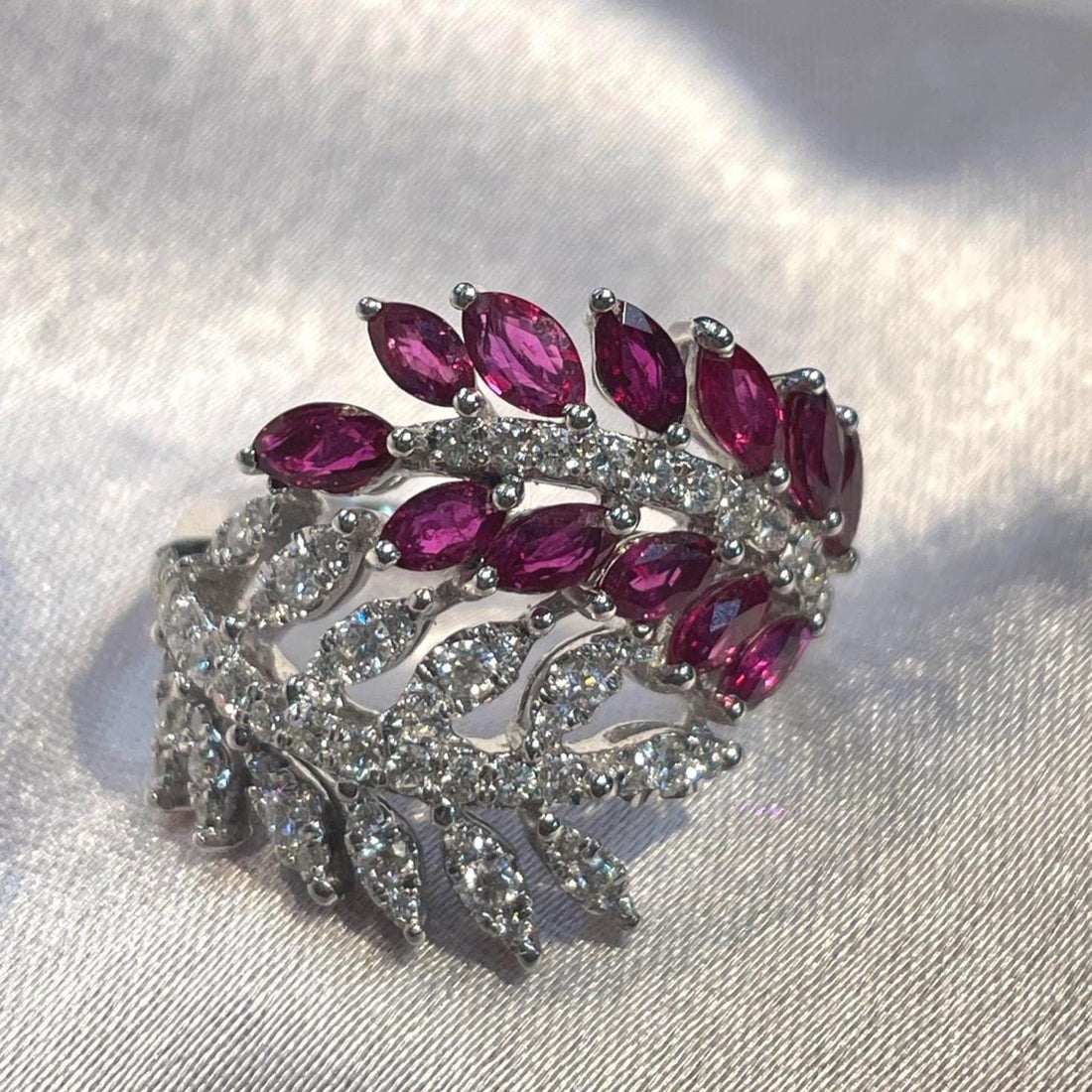 Marquis Ruby and Diamond Leaf Wrap Statement Ring For Her Suvera Jewelery 14k_Gold_Ring 18k_Gold_Ring Anniversary_gift Cocktail_Ring Dainty_Gold_Ring Diamond_Ring Engagement_Ring Gift_for_Her Gold_Jewelry Gold_Ring Promise_Ring Ruby_Gold_Ring