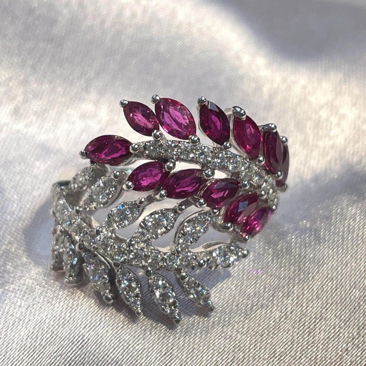 Marquis Ruby and Diamond Leaf Wrap Statement Ring For Her Suvera Jewelery 14k_Gold_Ring 18k_Gold_Ring Anniversary_gift Cocktail_Ring Dainty_Gold_Ring Diamond_Ring Engagement_Ring Gift_for_Her Gold_Jewelry Gold_Ring Promise_Ring Ruby_Gold_Ring