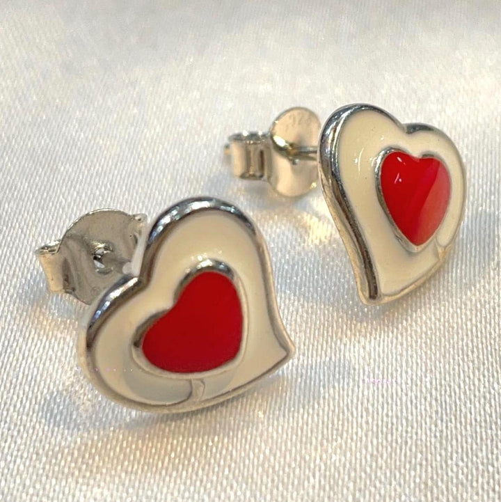 Sterling Silver Enamel Heart Studs Suvera Jewelery Birthday_Gift Bridal_Earrings Charm_Earrings Dainty_Earrings Diamond_Earrings Earrings_Silver Gift_for_Her Handmade_Earrings Heart_Earrings Silver_Earrings Silver_Stud_Earring Stud_Earrings