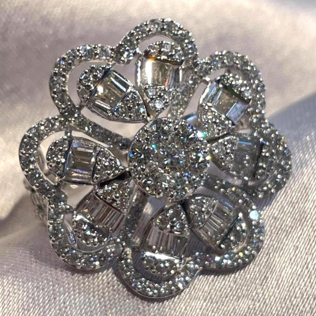 Baguette & Round Natural Diamond Statement Ring