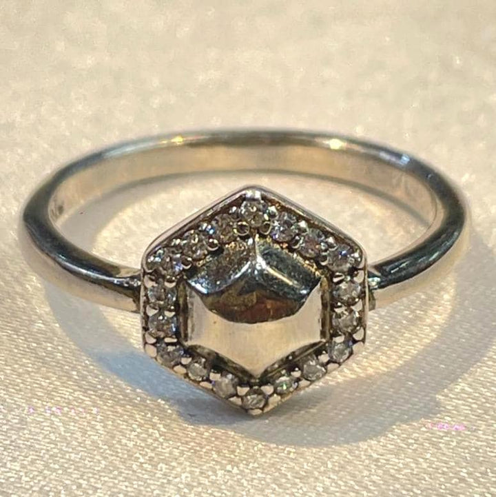 Dainty Hexagon Geometric Cluster Ring in Sterling Sterling Suvera Jewelery 925_Silver_Ring Anniversary_Gift Birthday_Gift CZ_Halo_Ring Delicate_Ring Engagement_Ring Fine_Jewelry Gift_for_Her Hexagon_Halo_Ring Minimalist_Ring Promise_Ring