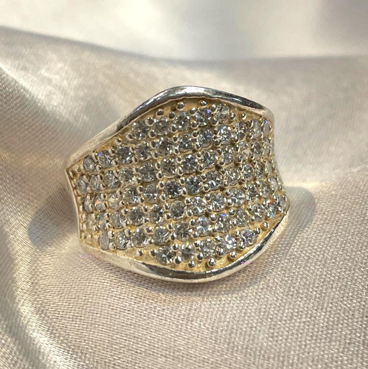 Luxury Pavé Diamond Cluster Statement Ring in Silver Finish Suvera Jewelery 925_silver_Ring Birthday_Gift Dainty_Silver_Ring Diamond_Ring Engagement_Ring Gift_for_Her Handmade_Jewelry Minimalist_Jewelry Personalized_Gift Promise_Ring