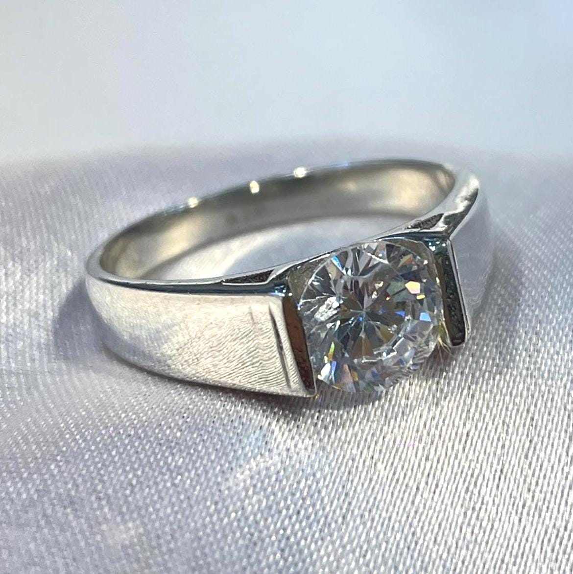 Cz Solitaire Men’s Engagement Ring in Sterling Silver Suvera Jewelery 925_Silver_Ring Dainty_Silver_Ring Diamond_Ring Engagement_Ring Gift_for_Him Handmade_Jewelry Men's_Ring Minimalist_Jewelry Personalized_Gift Promise_Ring Silver_Ring