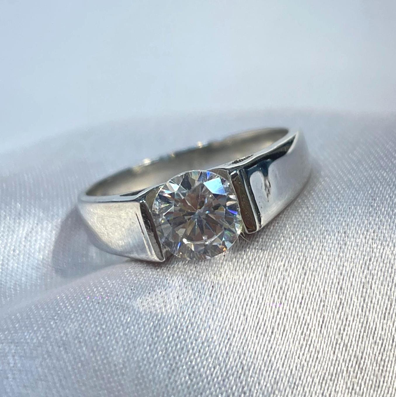 Cz Solitaire Men’s Engagement Ring in Sterling Silver Suvera Jewelery 925_Silver_Ring Dainty_Silver_Ring Diamond_Ring Engagement_Ring Gift_for_Him Handmade_Jewelry Men's_Ring Minimalist_Jewelry Personalized_Gift Promise_Ring Silver_Ring