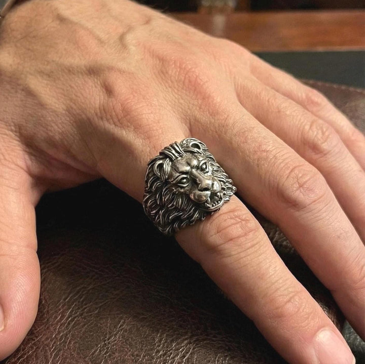 Wrath of the Lion A Heavy Sterling Silver Statement Ring Suvera Jewelery 925_Silver_Ring Art_Deco_Ring Birthday_Gift Everyday_Ring Fine_Jewelry Gift_for_Boyfriend Lion_Head_Ring Mens_Promise_Ring Mens_Ring Pave_Ring Push_Present