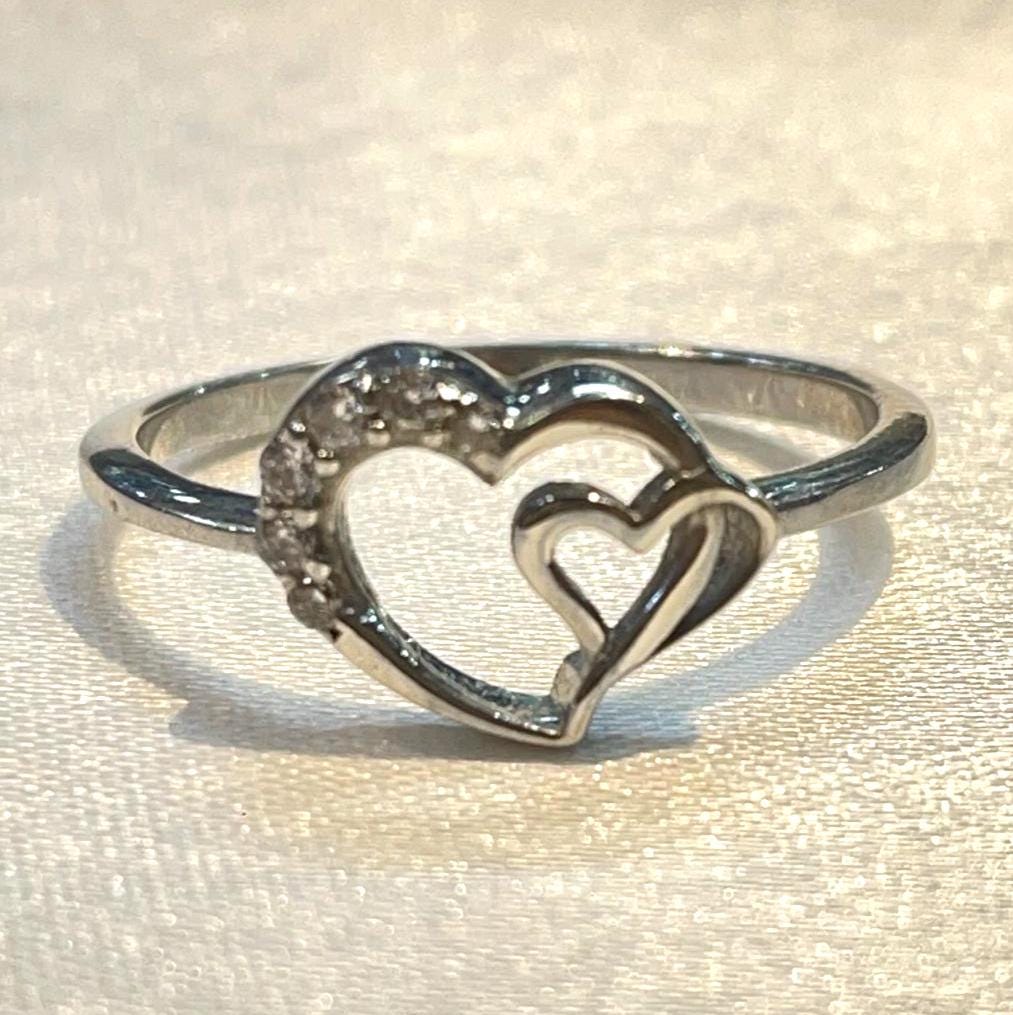 Cute Heart in Heart Promise Ring for Her Suvera Jewelery Anniversary_Gift Birthday_Gift Christmas_Gift Dainty_Ring Dainty_Silver_Ring Delicate_Ring Gift_For_Her Handmade_Ring Promise_Ring Ring_for_Mom Silver_Ring Sterling_Silver_Ring