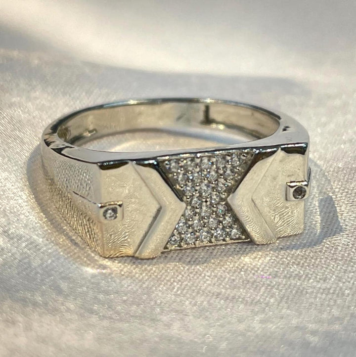 Geometric Sterling Silver Pave CZ Ring Suvera Jewelery Anniversary_Gift_Men Birthday_Gift Chunky_Silver_Ring Cz_Mens_Ring Engagement_Ring Gift_For_Him_Ring Handmade_Mens_Ring Mens_Silver_Ring Modern_Mens_Jewelry Promise_Ring Statement_Mens_Ring