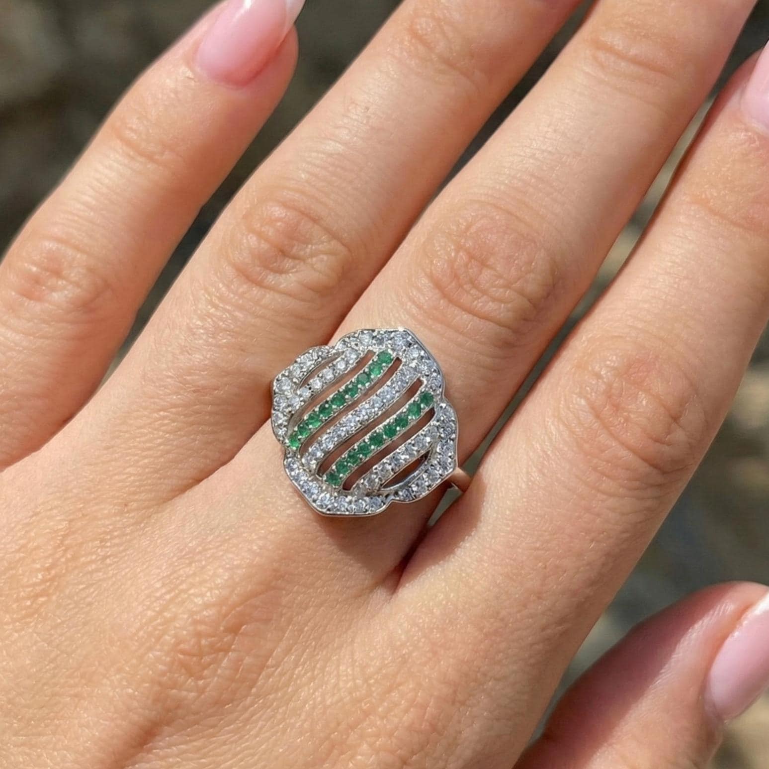 Abstract Emerald Line Pavé Ring in 925 Sterling Silver Suvera Jewelery 925_Silver_Ring Cocktail_Ring Dainty_Silver_Ring Diamond_Ring Engagement_Ring Gift_for_her Handmade_Jewelry Handmade_Ring Minimalist_Jewelry Personalized_Gift Promise_Ring
