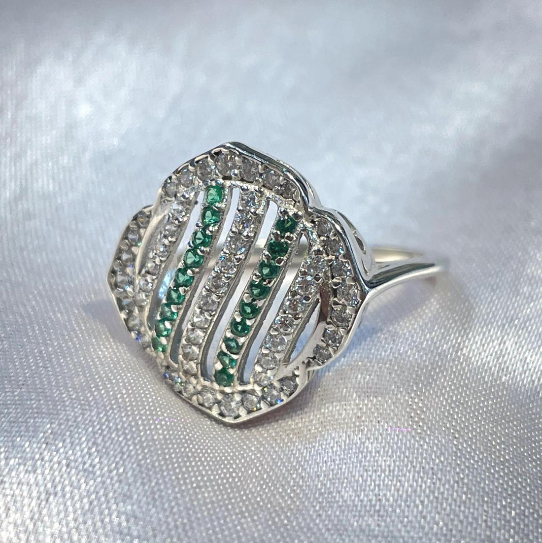 Abstract Emerald Line Pavé Ring in 925 Sterling Silver Suvera Jewelery 925_Silver_Ring Cocktail_Ring Dainty_Silver_Ring Diamond_Ring Engagement_Ring Gift_for_her Handmade_Jewelry Handmade_Ring Minimalist_Jewelry Personalized_Gift Promise_Ring