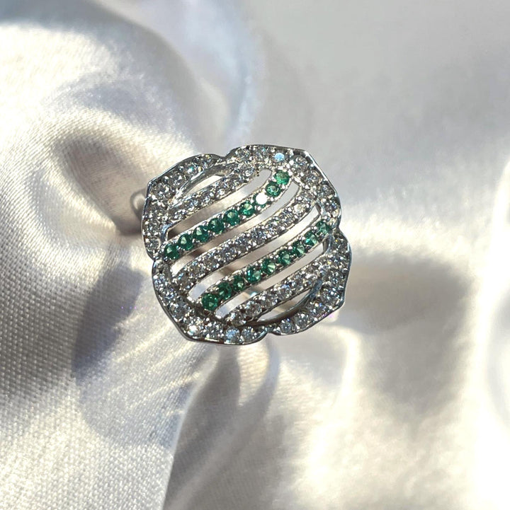 Abstract Emerald Line Pavé Ring in 925 Sterling Silver Suvera Jewelery 925_Silver_Ring Cocktail_Ring Dainty_Silver_Ring Diamond_Ring Engagement_Ring Gift_for_her Handmade_Jewelry Handmade_Ring Minimalist_Jewelry Personalized_Gift Promise_Ring