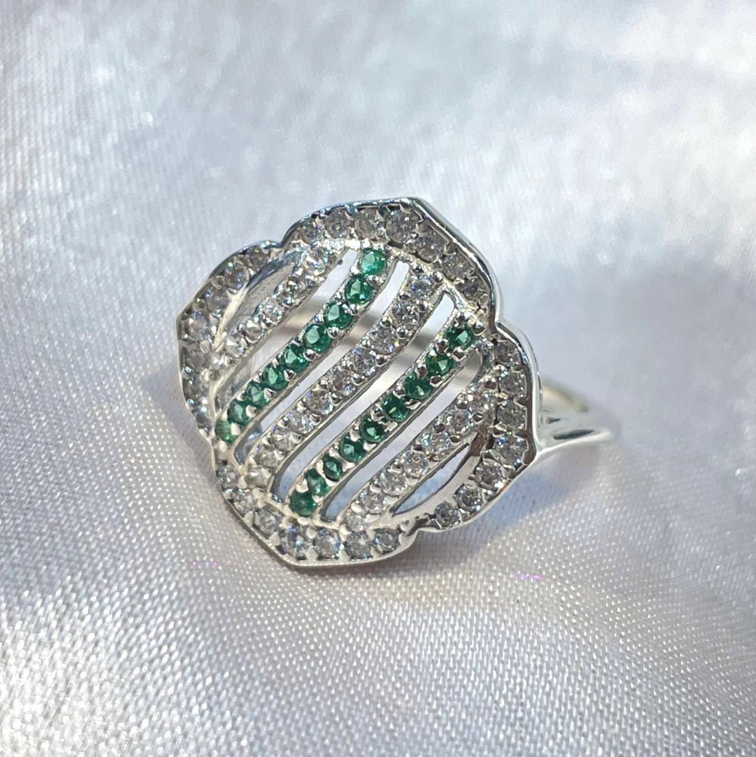 Abstract Emerald Line Pavé Ring in 925 Sterling Silver Suvera Jewelery 925_Silver_Ring Cocktail_Ring Dainty_Silver_Ring Diamond_Ring Engagement_Ring Gift_for_her Handmade_Jewelry Handmade_Ring Minimalist_Jewelry Personalized_Gift Promise_Ring