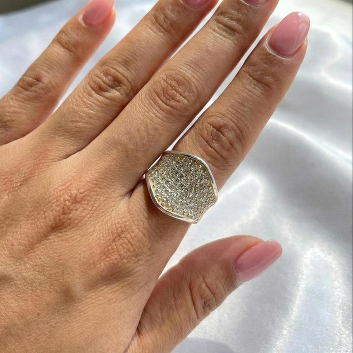 Luxury Pavé Diamond Cluster Statement Ring in Silver Finish Suvera Jewelery 925_silver_Ring Birthday_Gift Dainty_Silver_Ring Diamond_Ring Engagement_Ring Gift_for_Her Handmade_Jewelry Minimalist_Jewelry Personalized_Gift Promise_Ring