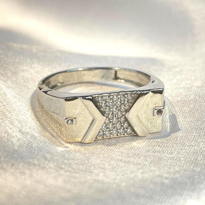 Geometric Sterling Silver Pave CZ Ring Suvera Jewelery Anniversary_Gift_Men Birthday_Gift Chunky_Silver_Ring Cz_Mens_Ring Engagement_Ring Gift_For_Him_Ring Handmade_Mens_Ring Mens_Silver_Ring Modern_Mens_Jewelry Promise_Ring Statement_Mens_Ring