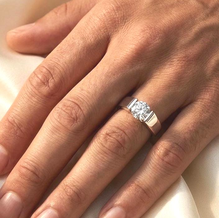 Cz Solitaire Men’s Engagement Ring in Sterling Silver Suvera Jewelery 925_Silver_Ring Dainty_Silver_Ring Diamond_Ring Engagement_Ring Gift_for_Him Handmade_Jewelry Men's_Ring Minimalist_Jewelry Personalized_Gift Promise_Ring Silver_Ring