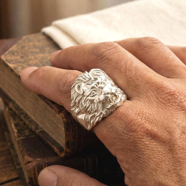 Imperial Lion Head Ring Handcrafted Power Statement in Sterling Silver Suvera Jewelery 925_Silver_Ring Art_Deco_Ring Birthday_Gift Everyday_Ring Fine_Jewelry Gift_for_Boyfriend Lion_Head_Ring Mens_Promise_Ring Mens_Ring Pave_Ring Push_Present